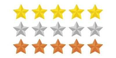 5 Star rating gold silver bronze icon set vector