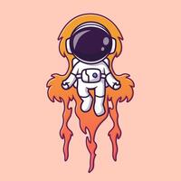 Cute Astronaut Flying With Fire Cartoon vector