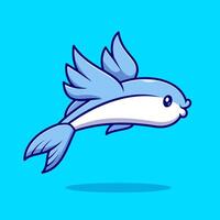 Cute Flying Fish Swimming Cartoon vector