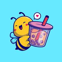 linda abeja participación boba Leche té bebida dibujos animados vector