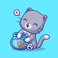 Cute Cat Playing With Fish In Aquarium Cartoon vector