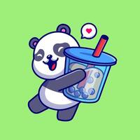 Cute Panda Holding Boba Milk Tea Drink Cartoon vector