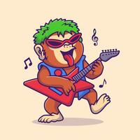 Cute Monkey Rocker Playing Guitar Music Cartoon vector