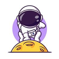Cute Astronaut Landing On The Moon Cartoon vector