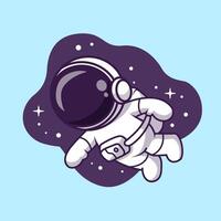 linda astronauta flotante en spce dibujos animados vector