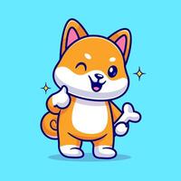 Cute Shiba Inu Holding Bone With Thumb Up Cartoon vector