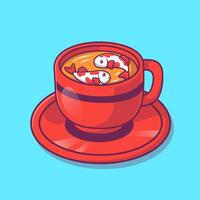 linda pescado koi pescado en taza té dibujos animados vector