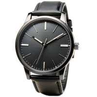 a black and silver watch with a black face and a white background. png