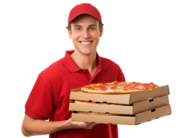 pizza leverans man innehav pizza lådor isolerat png
