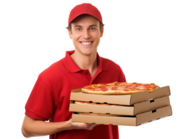 Pizza Lieferung Mann halten Pizza Kisten isoliert png