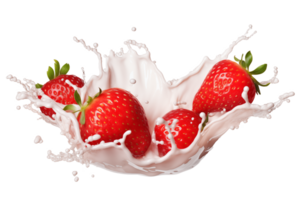 milk splash with strawberries isolated png