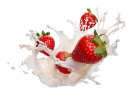 milk splash with strawberries isolated png