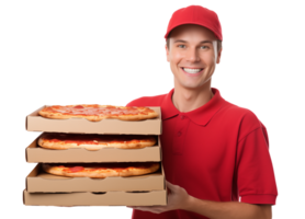 pizza Entrega homem segurando pizza caixas isolado png