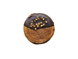 Round chocolate croissants, homemade. on transparent background png