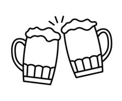 Beer in glass mug clink simple line icon. Alcoholic drink in bar flat design illustration vector