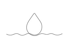 Water drop, one continuous line drawing. Drop of beverage, drink. Black simple minimalism line. outline illustration vector