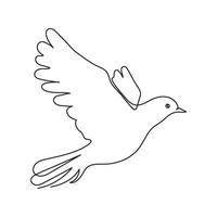 Bird fly, dove symbol peace and freedom, one continuous line drawing. Simple abstract outline beautiful bird. World dove sign outline vector