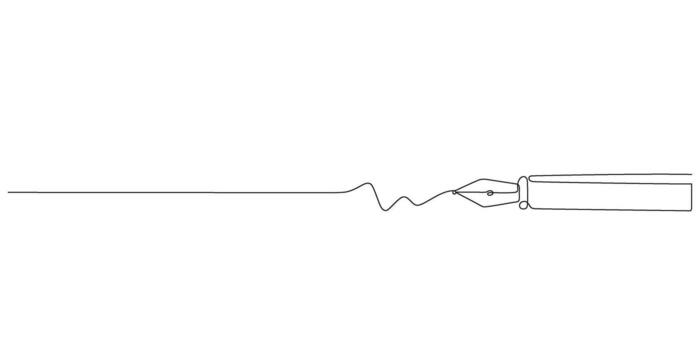 Fountain write, one continuous line drawing. Writing of feather thin stroke. Minimalism simple linear style. Study and education concept. Doodle hand drawn continuous contour illustration vector