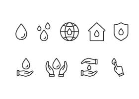 Water drop, line icon set. Safe clean water. Global water supply. Editable stroke. outline illustration vector