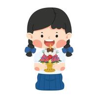 Cute Girl Thai Student with Flower tray vector