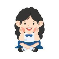 Kid girl student sitting floor arms cheeks vector