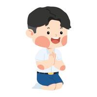 Kid student boy Praying Sitting on the Floor vector