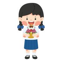 Girl Thai Student with Flower tray for Teacher day vector