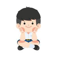 Kid boy student sitting floor arms cheeks vector