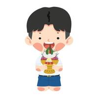 Cute Boy Thai Student with Flower tray vector
