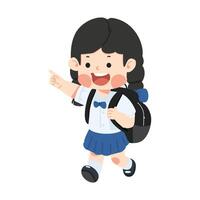 Cute girl student pointing finger vector