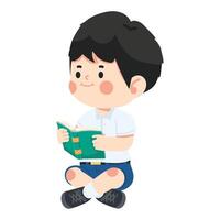 Cute boy student reading book vector