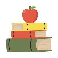manzana con apilar de libros plano diseño vector