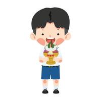 chico tailandés estudiante con flor bandeja para profesor día vector