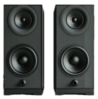 Black High-Fidelity Floorstanding Speakers. png