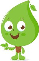 Green leaf character with cute face. Natural tree leaves environment character. Save the planet, ecology Earth day character. vector