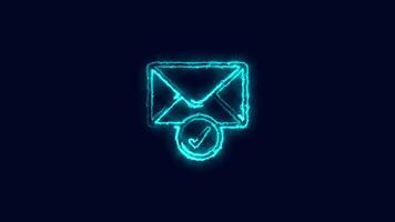 Glowing neon blue email box and check mark icon. Mail box with check mark. video