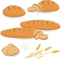 Loafs of bread and sliced bread. White bread being sliced to pieces. vector