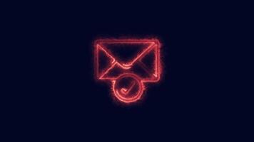 embrasé néon bleu email boîte et vérifier marque icône. courrier boîte avec vérifier marquer. video