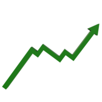 3d render green upward arrow icon. profit arrow illustration concept, business, growing graph. Economic Arrows With Growing Trends. png