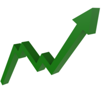 3d render green upward arrow icon. profit arrow illustration concept, business, growing graph. Economic Arrows With Growing Trends. png