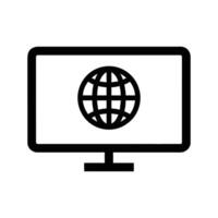 a black and white image of a computer monitor with a globe on it vector
