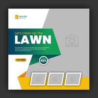 Corporate modern lawn care garden service for social media cover design template, agriculture and organic food campaign post web banner, abstract green, yellow color shapes vector