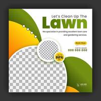 Corporate modern lawn care garden service for social media cover design template, agriculture and organic food campaign post web banner, abstract green, yellow color shape on white background vector