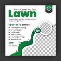 Corporate modern lawn care garden service for social media cover design template, agriculture and organic food campaign post web banner, abstract green, yellow color shapes vector