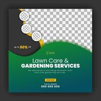 Corporate modern lawn care garden service for social media cover design template, agriculture and organic food campaign post web banner, abstract green, yellow color shapes vector