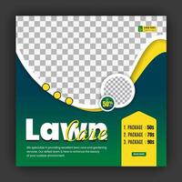Corporate modern lawn care garden service for social media cover design template, agriculture and organic food campaign post web banner, abstract green, yellow color shapes vector