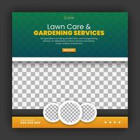 Corporate modern lawn care garden service for social media cover design template, agriculture and organic food campaign post web banner, abstract green, yellow color shape on white background vector