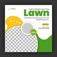 Corporate modern lawn care garden service for social media cover design template, agriculture and organic food campaign post web banner, abstract green, yellow color shape on white background vector