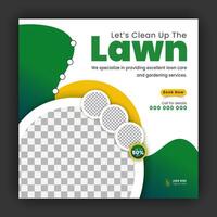 Corporate modern lawn care garden service for social media cover design template, agriculture and organic food campaign post web banner, abstract green, yellow color shape on white background vector