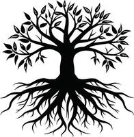 Silhouette of a tree with roots vector